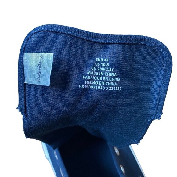 H&M Keith Haring Shoes Size 44 US 10.5 Navy Canvas High Top Sneakers - Picture 8 of 12